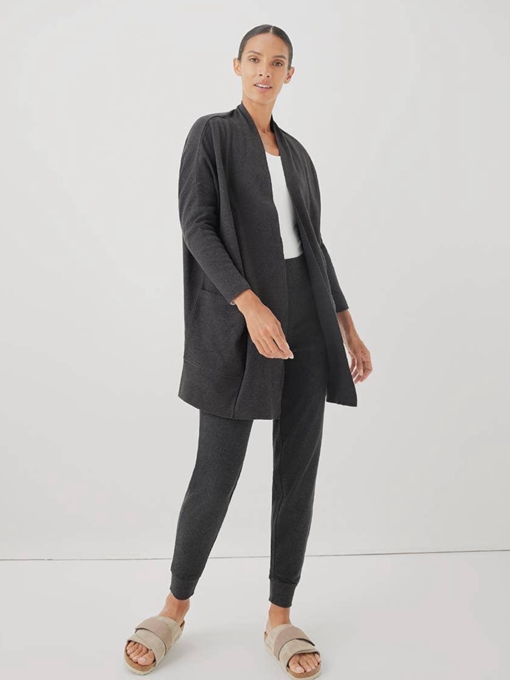 Pact Organic Cotton Airplane Cardigan Charcoal Heather Size Medium Large Sweater